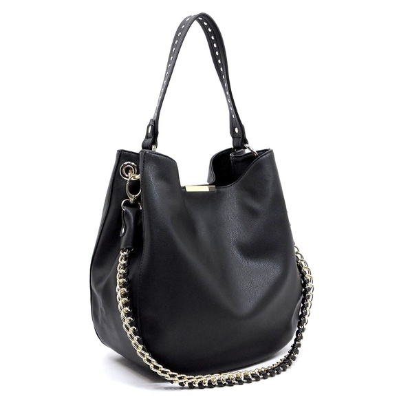 BLACK BOSS LADY VEGAN LEATHER HOBO BAG - Picture 1 of 7